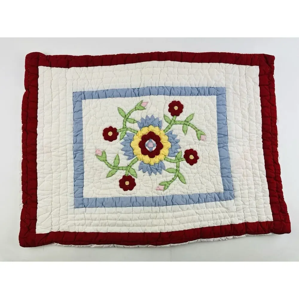 Vtg Pottery Barn Quilted Pillow Sham Flower Cottage Floral Cover Case India Cott